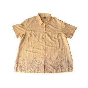 Vintage Tickets Clothing Yellow Floral Button Up Blouse Size 22 Cottagecore
